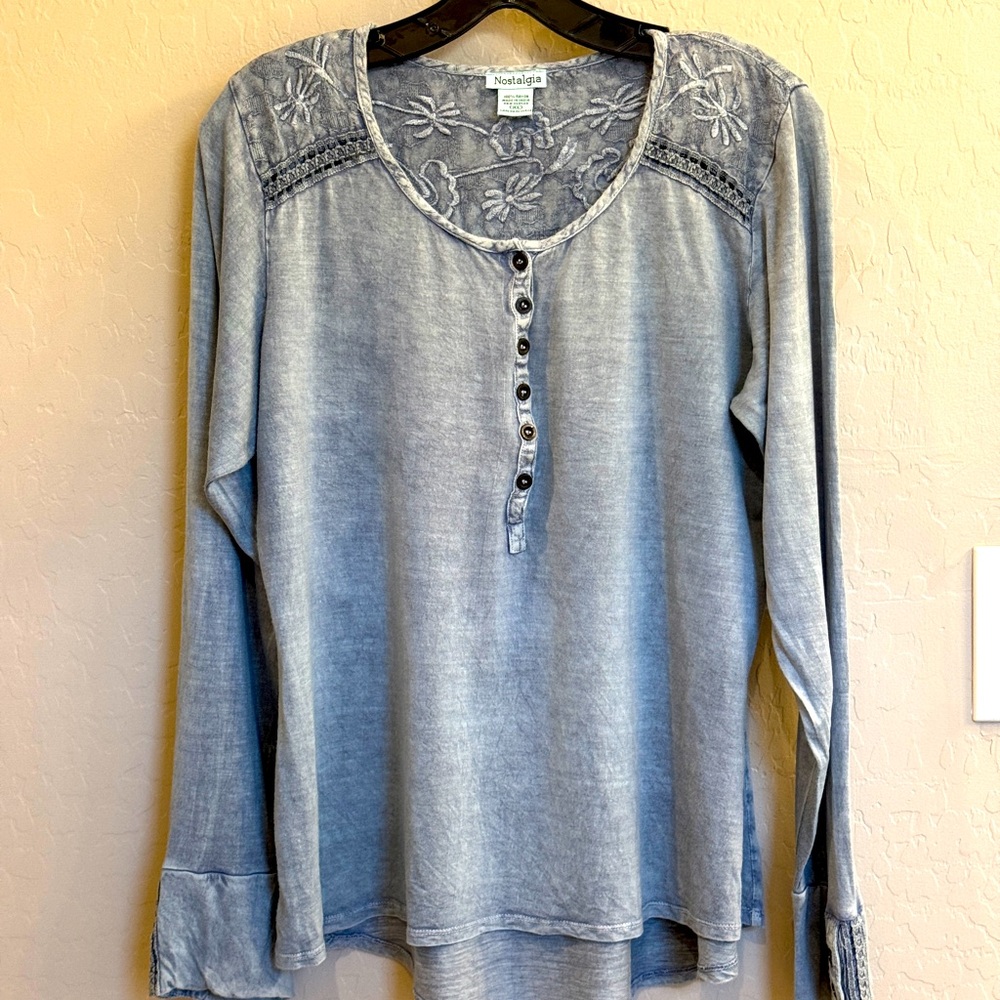 Nostalgia, faded denim Blue, Long Sleeve Top